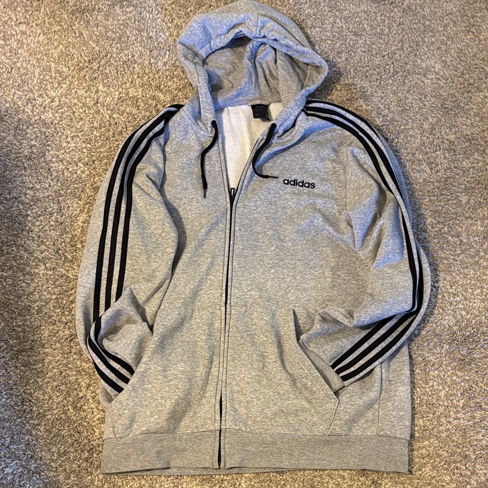 Adidas Men's Gray Zip-Up Hoodie